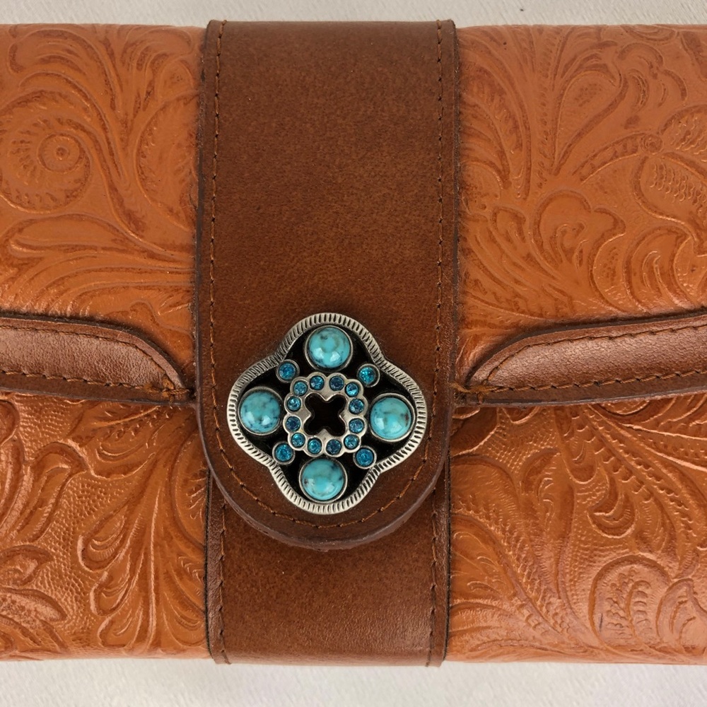 Faux Tooled Leather Clutch Wallet Cardholder Brown